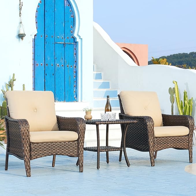 Patio Tables Outdoor Coffee Table - Wicker Rattan Side Tables with 2-Tier Storage Shelf End Table for Porch Deck Balcony Garden Outside Square Brown