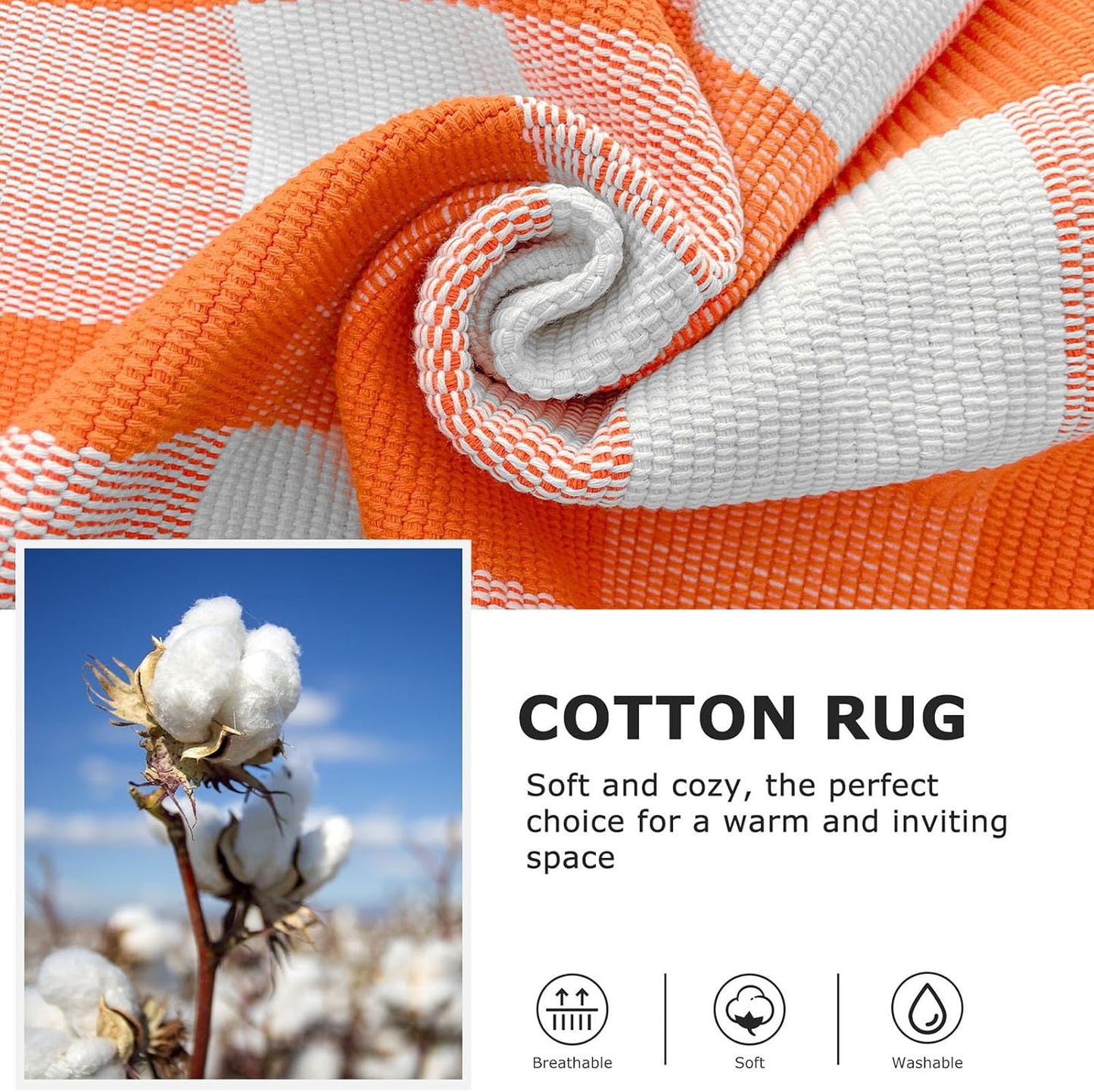 IOHOUZE Fall Buffalo Plaid Check Rug Outdoor Doormat 27.5 x 43 Inches Washable Woven Porch Decor Welcome Mats for Front Door/Farmhouse/Entryway/Home Entrance Orange and White Outdoor Rug