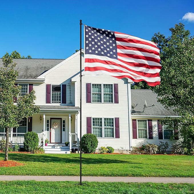 ZMTECH 10 FT Flag Pole with American Flag in Ground, Extra Thick Flag Pole Kit for Yard,Windproof Ground Flag Poles for Outside House Residential or Commercial(1 PACK)