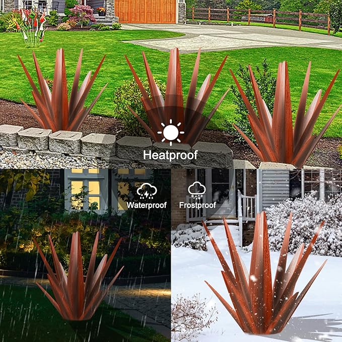 Enlarge Metal Plants Tequila Rustic Sculpture, Outdoor Patio Yard Home Decor Hand Painted Agave Garden Statue, Outdoor Lawn Ornaments Yard Stakes for Mom Gift (1 Big coppery)