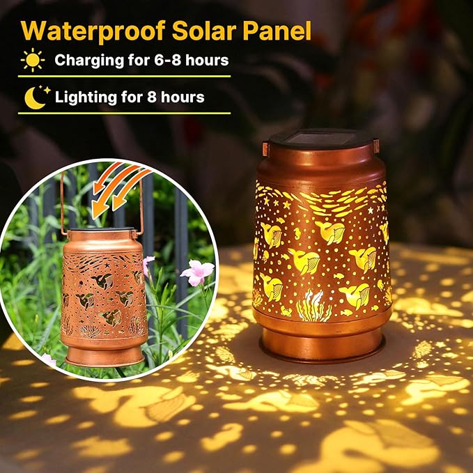 Whale Solar Lanterns Outdoor Waterproof Hanging Sunflower Solar Lights Gifts for Women Men Metal Decorative LED Lanterns Outside for Garden, Yard, Patio, Lawn, Porch, Backyard
