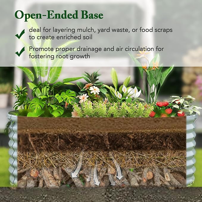 Giantex 5x3x2ft Raised Garden Bed, Large Metal Elevated Oval Planter Bed, 193 Gallon Capacity, Outdoor Planting Garden Box for Vegetable Flower Herb Grow (Grey)