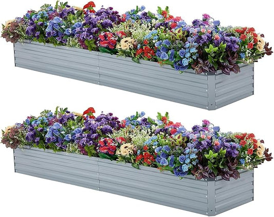 2 Pack 8x2x1FT Galvanized Raised Garden Beds Kit Outdoor Metal Gardening Planter Box for Vegetable Elevated Flower Herbs,Gray