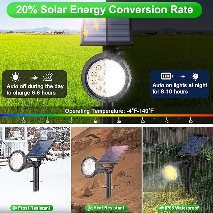 Solar Christmas Spot Lights Outdoor Waterproof Color Changing 180° Adjustable RGB Solar Powered Landscape Lights for Yard 7 Lighting Modes Solar Spotlights for Pathway Garden Outside (8 Pack)