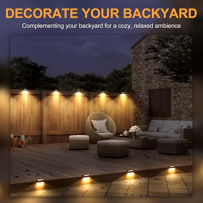 SOLPEX Solar Fence Lights, 6 LEDs Solar Lights Outdoor Waterproof Solar Powered for Deck, Stair, Front Porch, Balcony, Walkway, Garden, Yard, Patio, Pool Decor, IP65 Waterproof (16 Pack, Warm White)