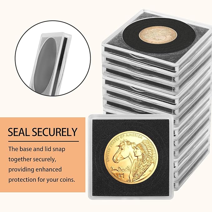 60 Pcs Coin Holders for Collectors, Clear Coin Cases with 5-Size Sponge Gaskets 20/25/30/35/40mm, Plastic Coin Slabs and Coin Protectors for Silver Dollar Collectors Collection Supplies, Black