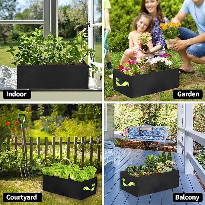 ANGELIOX 2Pcs Grow Bags, 3-Grids Rectangle Grow Bag,14 Gallon Thickened 400G Fabric Garden Bed, Nonwoven Square Flower Planter Containers for Flowers,Vegetable,Fruit, Growing Pots with Handles