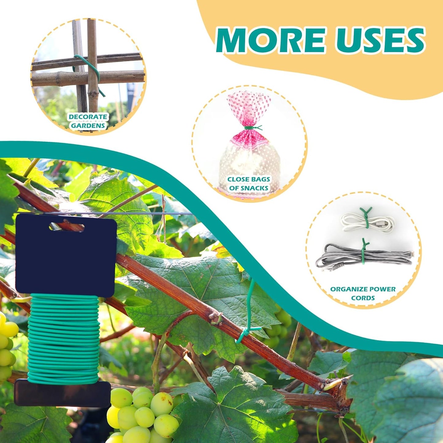 (2 Reel) Soft Plant Ties, Garden Ties TPR Flexible Durable Heavy Duty Twist Wire for Twine Tomatos Branches Vines and Tying Up Cable Wires (Green)(φ3.5mm,26feet)
