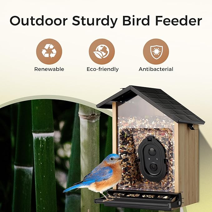 Smart Squirrels-Proof Bird Feeder with Camera Solar Powered, AI Identify Bird Species, Instant Notification Camera, CCPA Data Security, 3.2L Ultra Large Capacity Gift