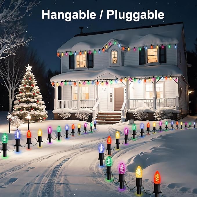 J-HVA 𝙇𝙀𝘿 C9 Strawberry Christmas Pathway Lights - 29ft Christmas Multicolor String Lights Outdoor Waterproof Walkway Lights with 25 Marker Stakes for Xmas Tree Yard Garden Decoration (25 Lights)