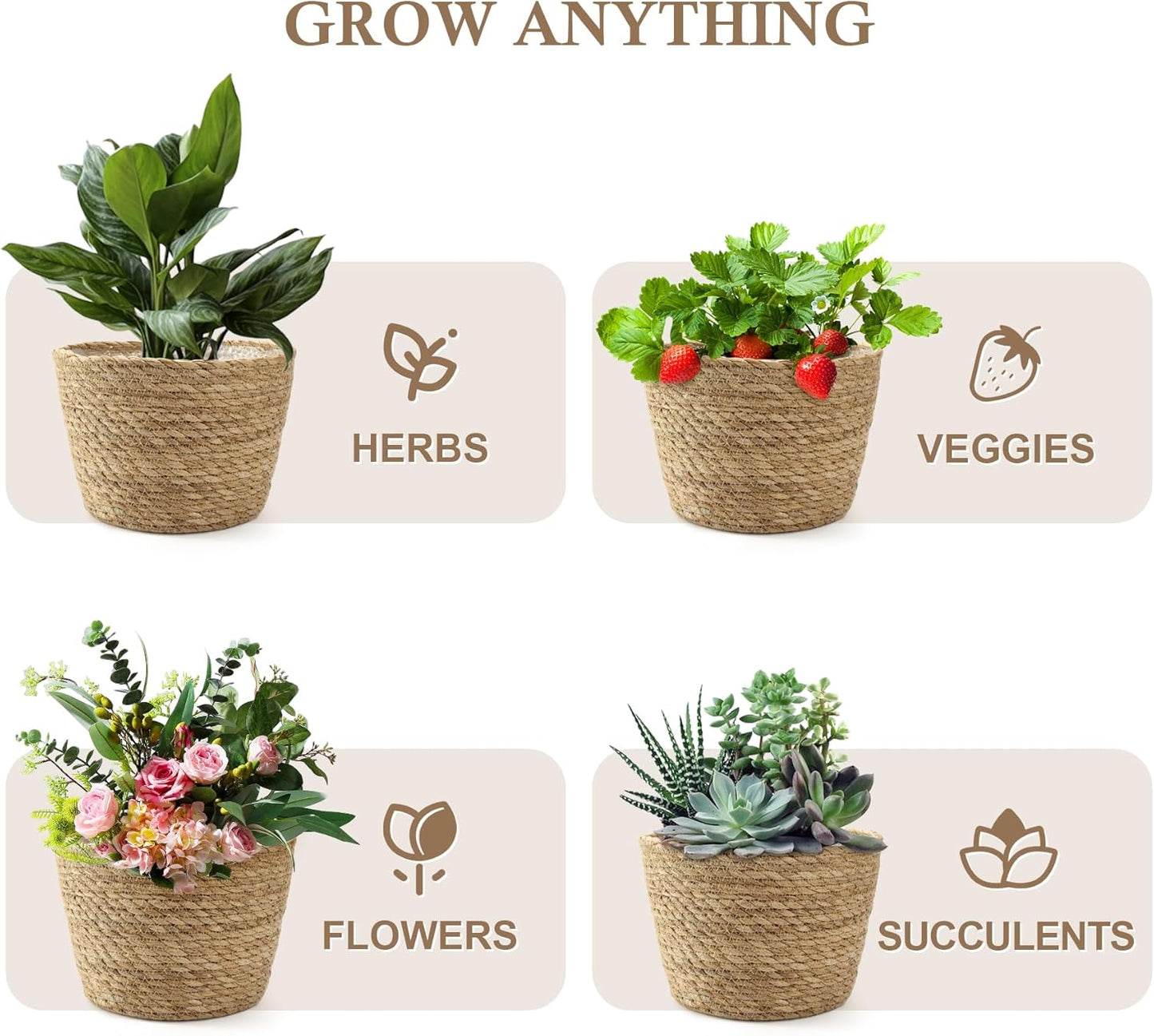 Athaliah Plant Basket, 3 PCS Plant Baskets Indoor with Plastic Liner, Water Hyacinth Woven Planters Flower Basket, Planter Basket for Rustic Boho Home Farmhouse Floor Potted Pots Decor