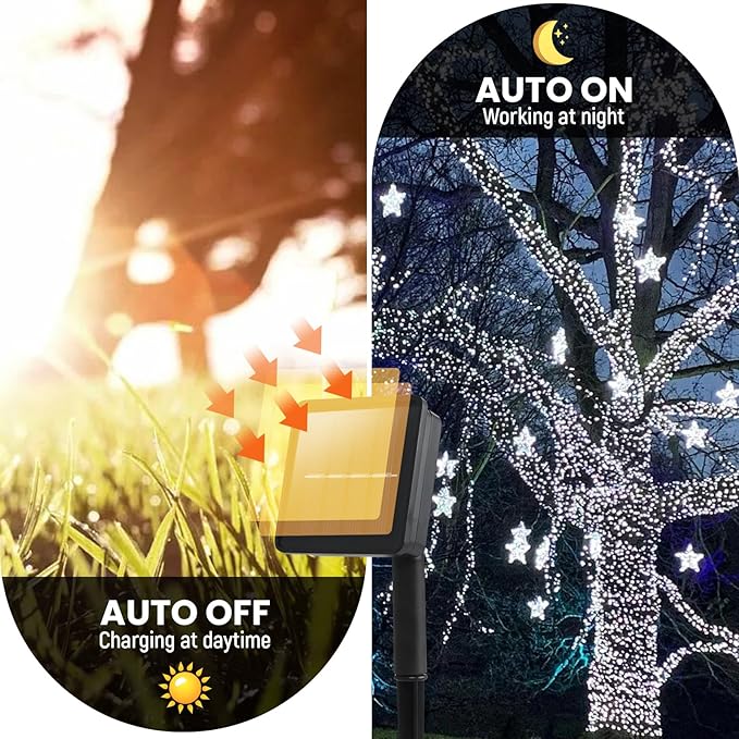 Solar String Lights for Outside,50ft Solar Lights Outdoor Waterproof 100 Led Solar Fairy Lights 8 Lighting Mode Solar String Lights Idea for Garden,Courtyards,Trees(Cool White)