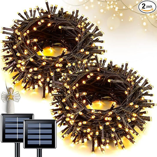 JMEXSUSS 2 Pack Solar String Lights Outdoor Waterproof, Each 33 FT 100 LED Solar Tree Lights Outdoor for Outside Tree Christmas Garden Patio Decor(Warm White)