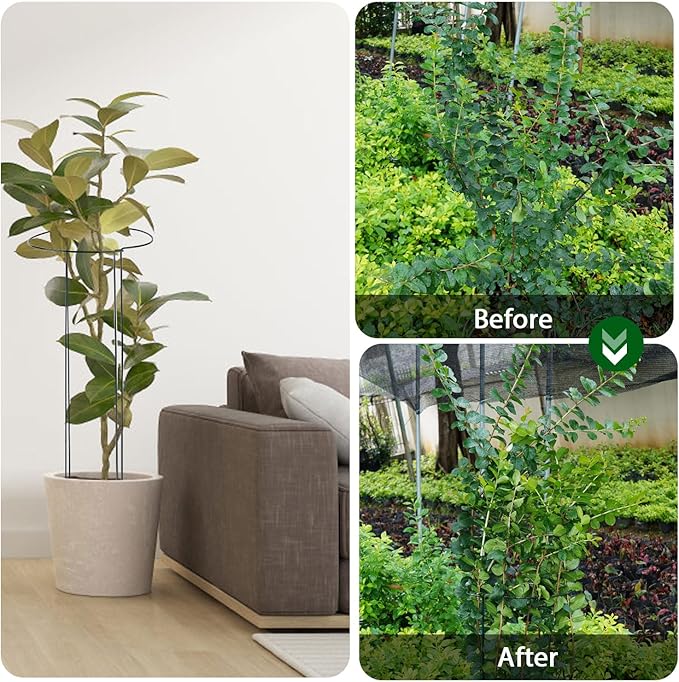 32 inch Plant Support Stakes, 10 Pack Half Round Metal Garden Plant Stake Heavy-Duty Plant Support Ring and Cage with Plant Clip & Twist Tie for Indoor and Outdoor Plants, Vegetable, Flowers