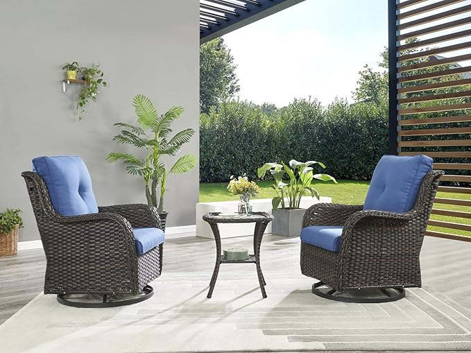 Patio Tables Wicker Side Table - Rattan End Table with Glass Top for Outdoor Outside Patio Porch Deck Square Brown