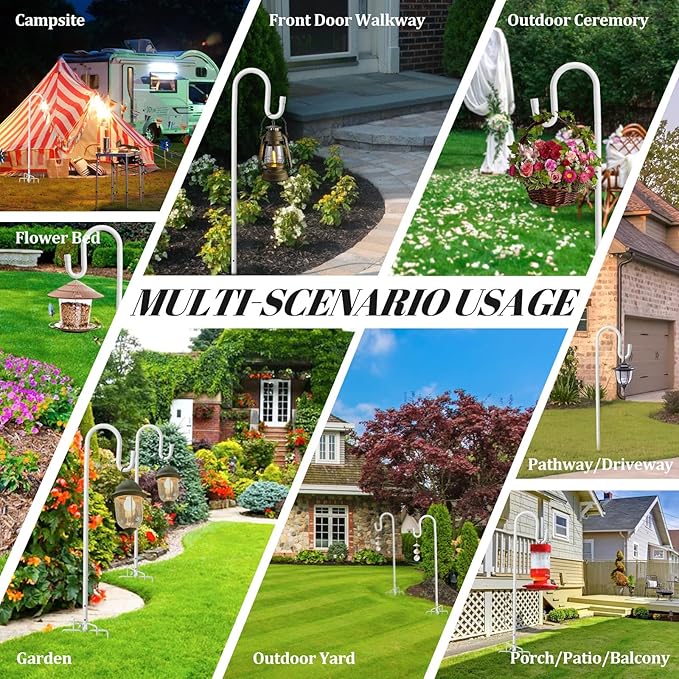 Hummingbird Feeder Stand Pole -30 inch Shepherds Hooks for Outdoor Garden Decor, 5 Prong Bird Feeder Pole for Hanging Birdfeeders,Plant,String Light - Heavy Duty Wind Chime Stand,Shepards Hook-White