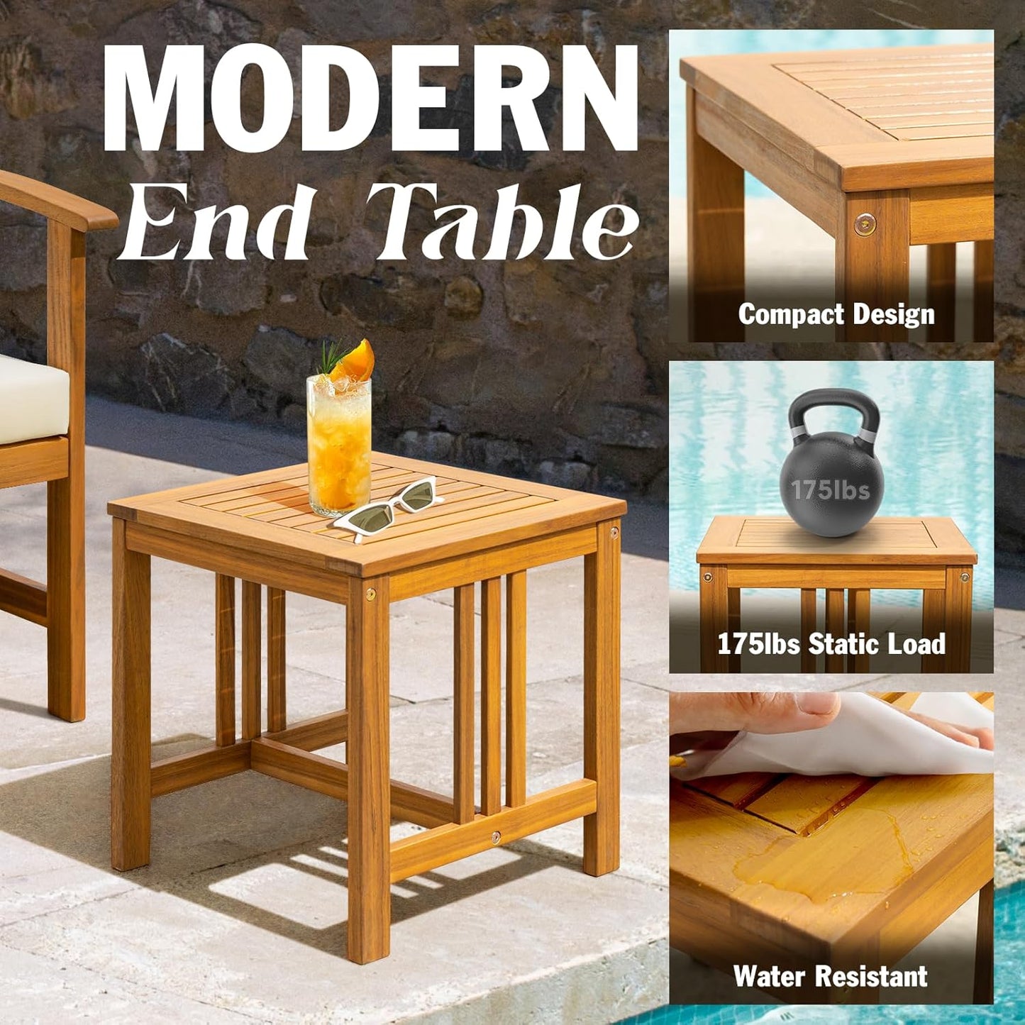 IDZO Wood Club Chairs Set 2 with End Table