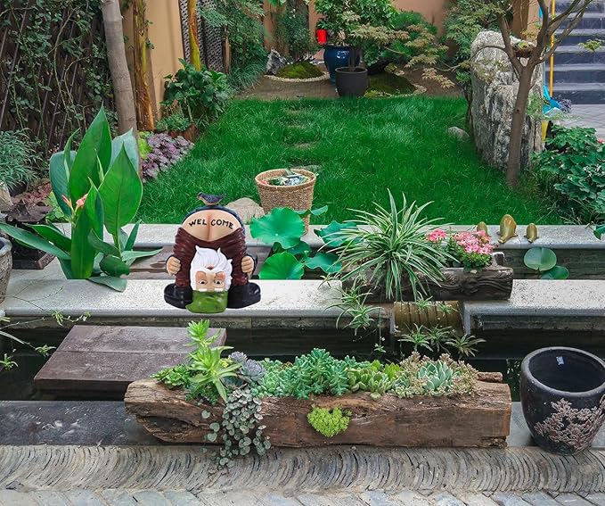 Garden Gnome Statue, Garden Decor,Gnomes Decorations for Yard, Funny Garden Bird Welcome Figurines for Outdoor Patio, Lawn, Yard Art Decoration ,Christmas Garden Gifts (Green)