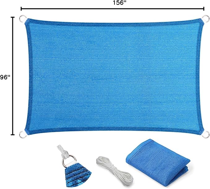 Eden's Decor Straight Flat-Edged Sun Shade Sail Rectangular 8' x 13' Blue UV-Blocking Outdoor Canopy Fabric Cloth Awning for Pergola Patio Garden Backyard Custom Size