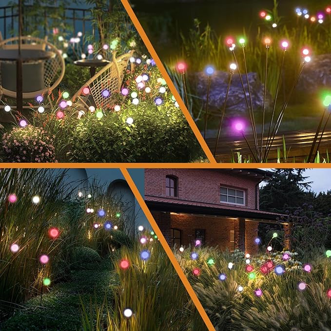 Multicolour-2Pack 16LED Firefly Multicolour Changing Lights,Garden Solar Lights Outdoor Decorative,Yard Waterproof Solar (Multicolour-2pcs)