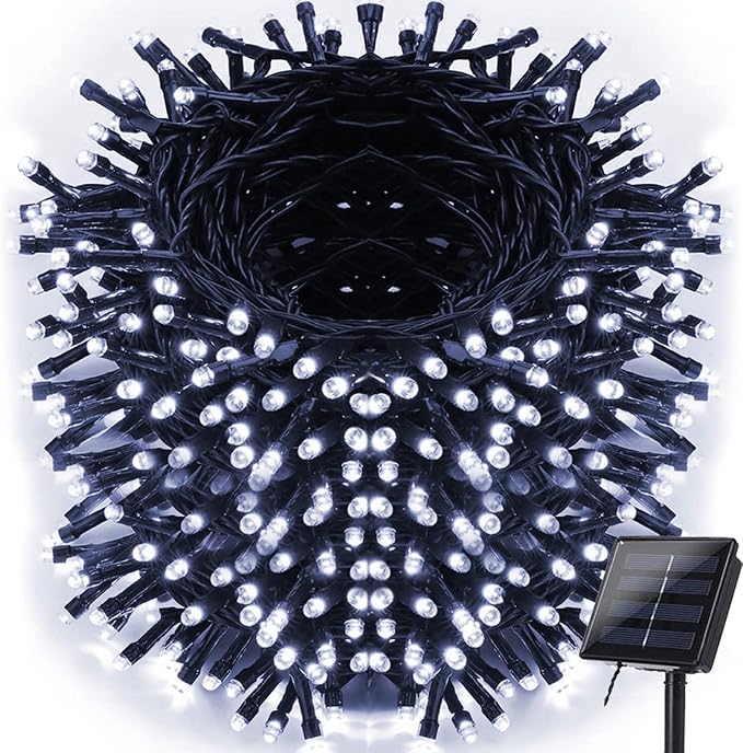 iShabao Solar Christmas Lights Outdoor, 98.4ft 300 LED Solar Fairy String Lights, 8 Modes Waterproof Christmas Lights for Garden, Patio, Home, Party, Wedding, Holiday, Tree Decorations (White)