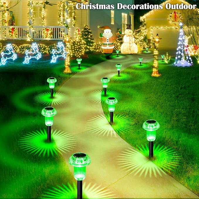 Solar Lights Outdoor Pathway Lights 8 Pack LED Waterproof Green Mushroom Shape for Garden Driveway Walkway Landscape Path Lawn Yard Decor