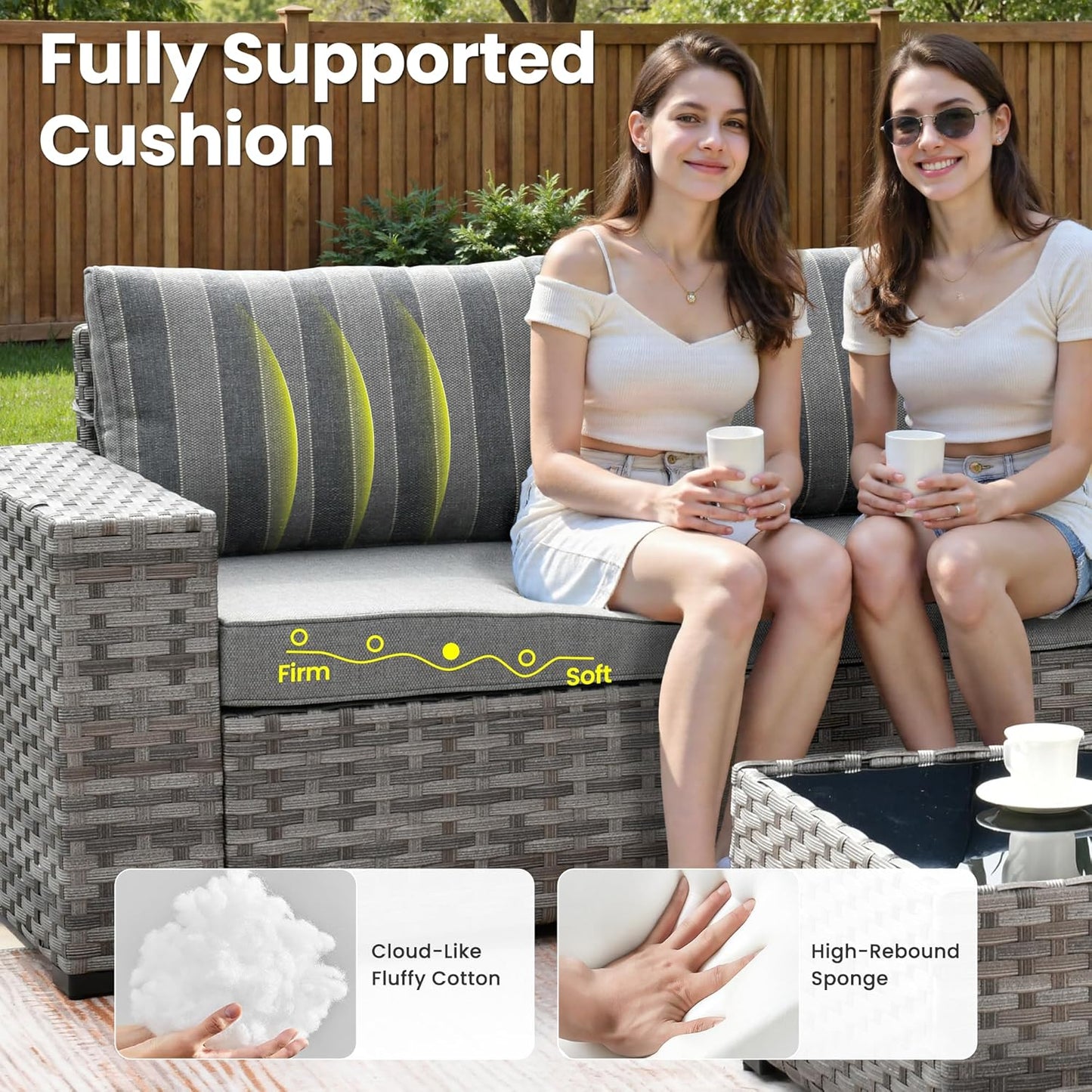 ovios 8 Pieces Patio Furniture Set, Outdoor Wicker Sectional Sofa with Swivel Chair Coffee Table, Modern Modular Deep Seat Rattan Couch Conversation Sets, Dark Gray Stripe
