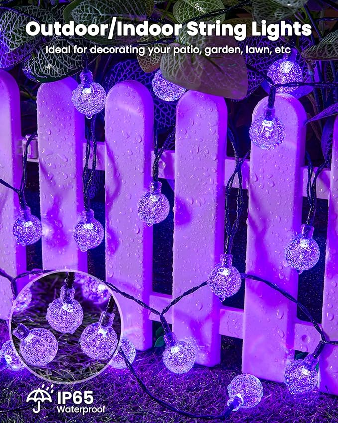 Purple Solar Lights Outdoor Waterproof, 2-Pack 120 LED 72 FT Total, Halloween Globe Lights for Garden Yard Wedding Christmas Party Decor (Purple)