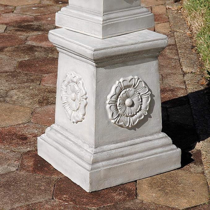 Design Toscano CL5193 English Rosette Sculptural Garden Plinth Base Statuary Pedestal, Grande, antique stone