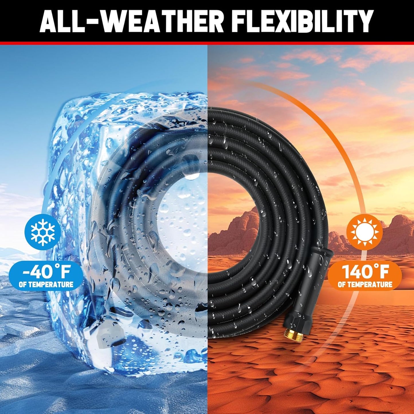 Garden Hose 75ft x 5/8", NON-EXPANDABLE Heavy Duty Premium Flexible Water Hose, No Kink, Leakproof, Lightweight Hybrid Hose with Male to Female Fittings for Household、Backyard