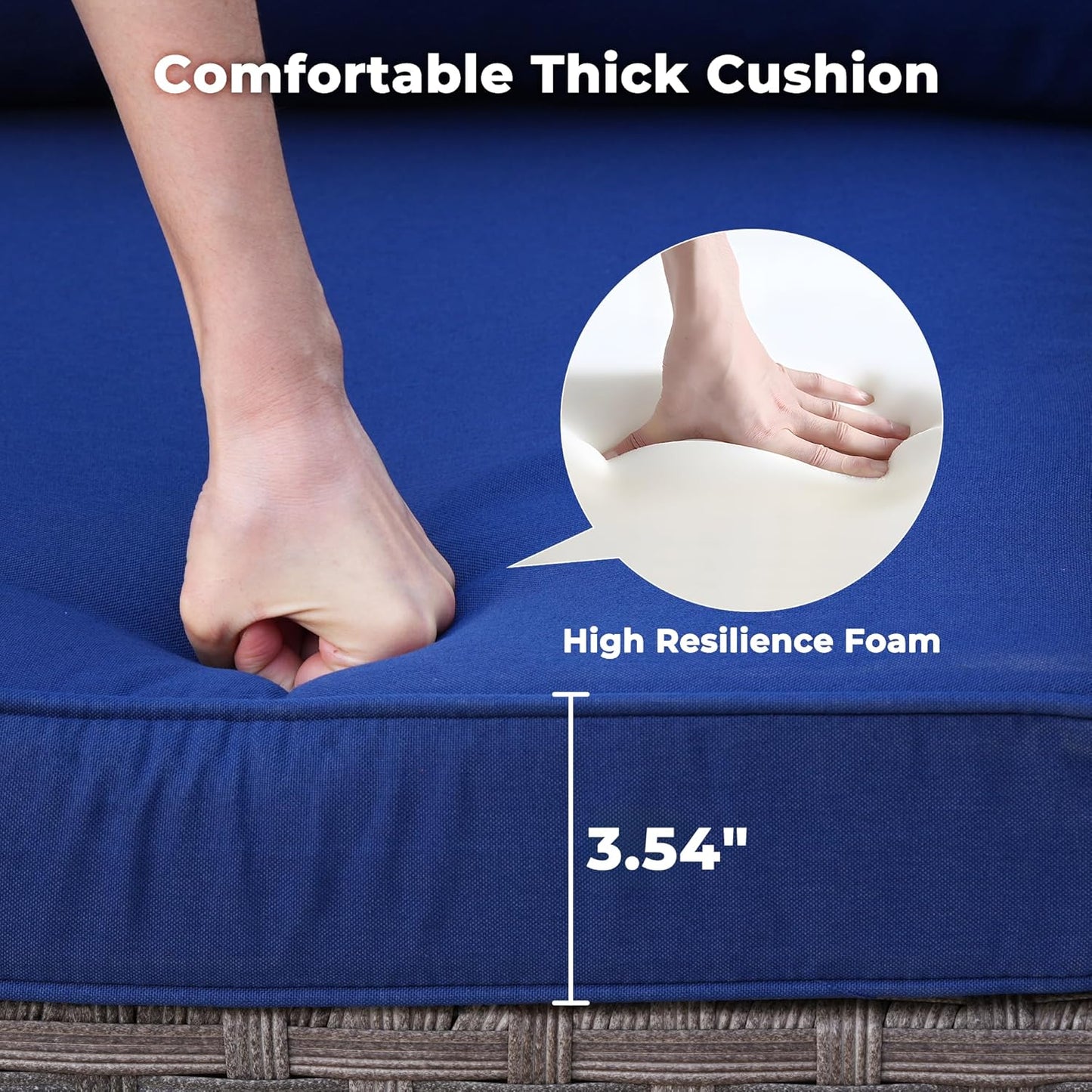 ovios 9 Pieces Patio Furniture Set, Outdoor Wicker Sectional Sofa with 2 Swivel Chairs Coffee Table, Modern Modular Deep Seat Rattan Couch Conversation Sets, Navy Blue