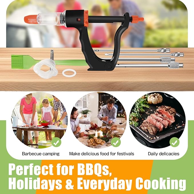 Premium Marinade Injector Syringe – Adjustable Flow (5ml/10ml/15ml), 4 Stainless Steel Needles, Meat Injector for Turkey, BBQ, Chicken, Beef, Pork, Brisket, Smoking & Holiday Cooking