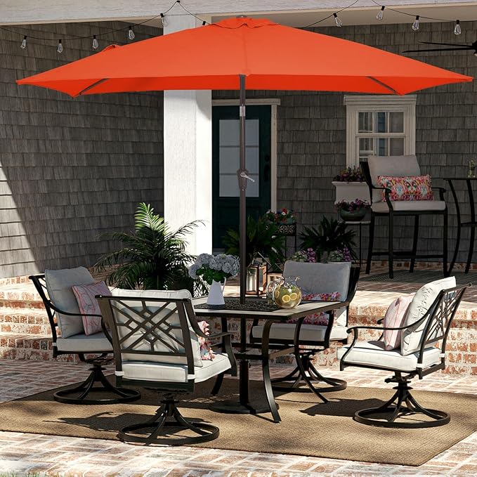 JEAREY 6.5x10 ft Rectangular Patio Umbrellas Outdoor Market Umbrella with Push Button Tilt and Crank, Rectangle Table Umbrella 6 Sturdy Ribs UV Protection for Pool Garden Backyard Deck, Orange