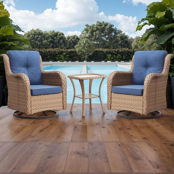 Patio Tables Wicker Side Table - Rattan Coffee Tables with Glass Top End Table for Outdoor Outside Patio Porch Square Yellow