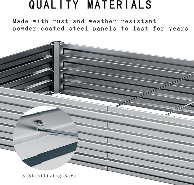 2 Pcs 8×2×1FT Galvanized Raised Garden Bed,Metal Planting Box for Outdoor Vegetable, Herb,Planter Gardening (Silver)