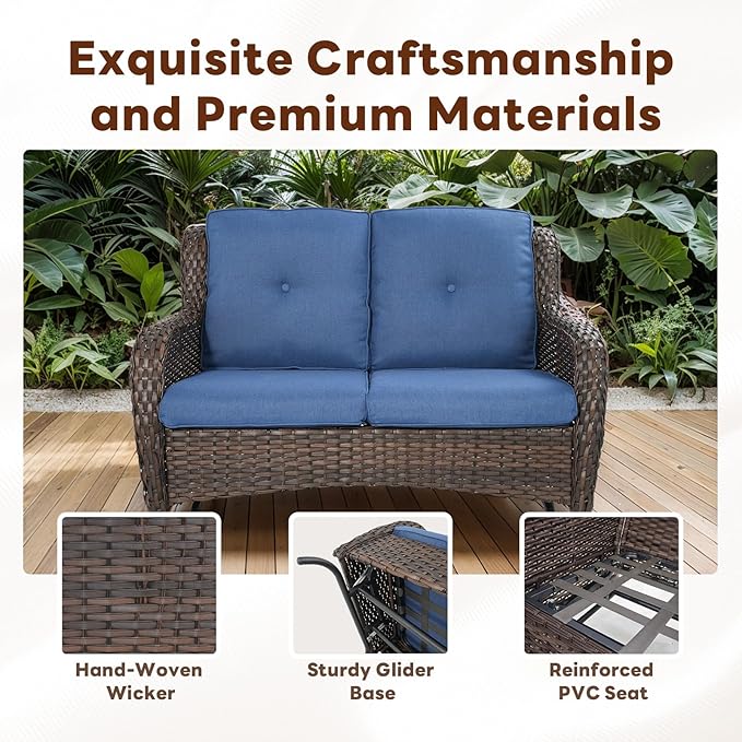 Outdoor Patio Furniture Set - 7 Piece Brown Wicker Conversation Patio Furniture Set All Weather Swivel Chairs with Ottoman and Loveseat Glider Chair for Deck Balcony Backyard