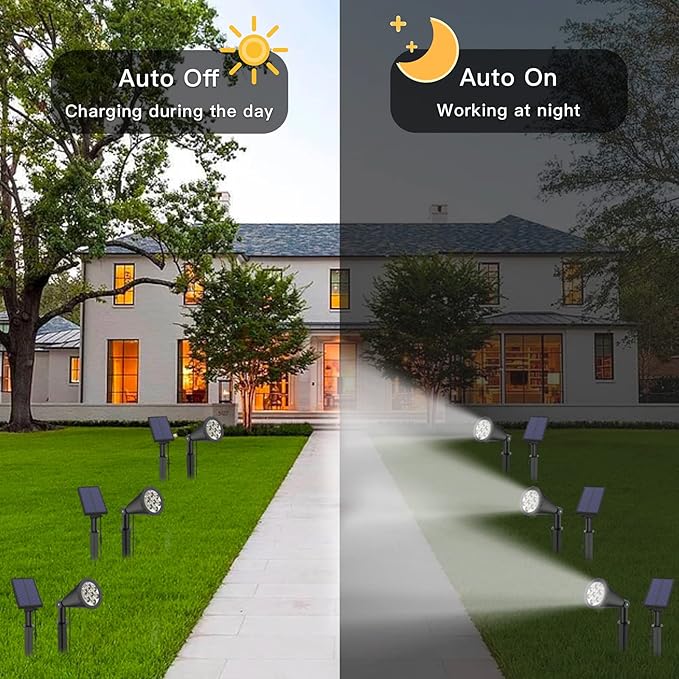 Solar Spot Lights for Outside, Waterproof Solar Spot Lights Dusk to Dawn, Solar Landscape Lights Solar Powered Lights for Garden Porch Walkway Patio (2 Pack)