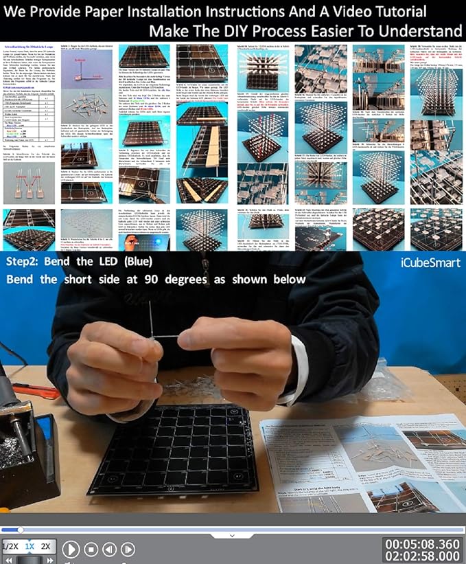 3D Led Cube Light DIY Kit with 3D Animation Editing Software Squared LED 8x8x8 Electronic Toy for Children and Teenagers Learning Activities Suit(3D8S-BLUE)