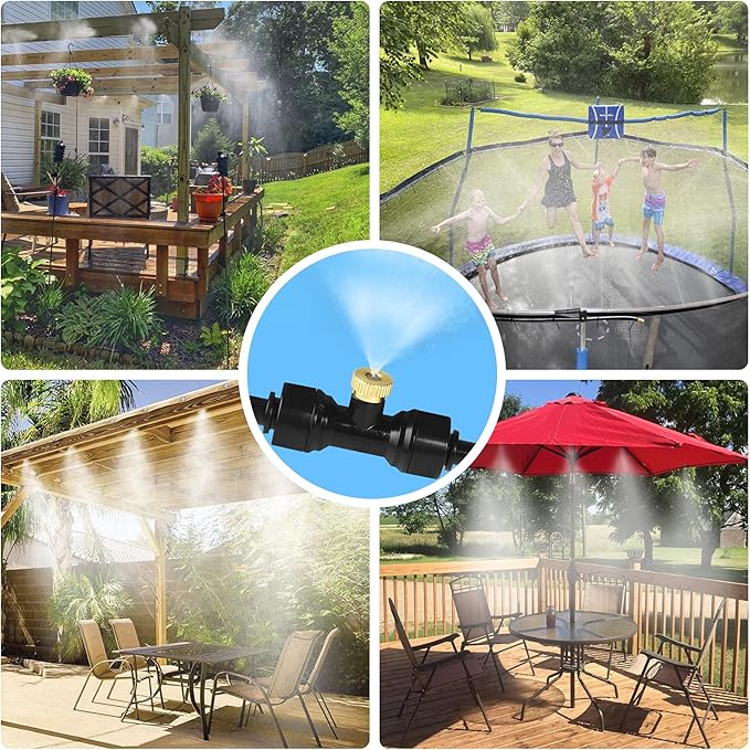 Bonviee Misters for Outside Patio, 100FT Misting Cooling System for Patio, 100FT (30M) Misting Line+28 Mist Nozzles+3/4" Brass Adapter, Pre-Assembled Garden & Greenhouse Watering System