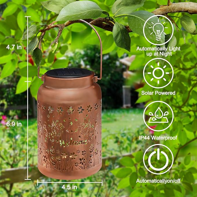 Cardinal Solar Lanterns Outdoor Waterproof Garden Decor Birthday Gifts for Women Mom Grandma Metal Hanging Hummingbird Solar Lights for Outside LED Lanterns for Yard Patio Lawn Pathway Landscape