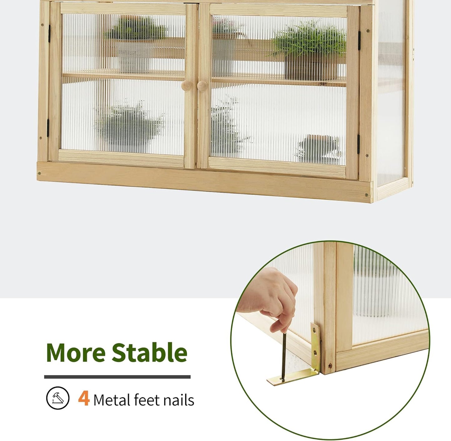 MCombo 2-Tier Wooden Cold Frame Garden Greenhouse Raised Flower Planter Shelf Bed Protection 6057-0160 (Natural)