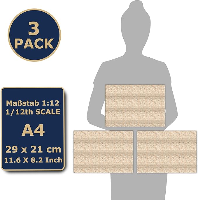 3 Sheets Self-Adhesive Wall Cladding for Dollhouse 1:12 Scale (Creme Colored Bricks 1)