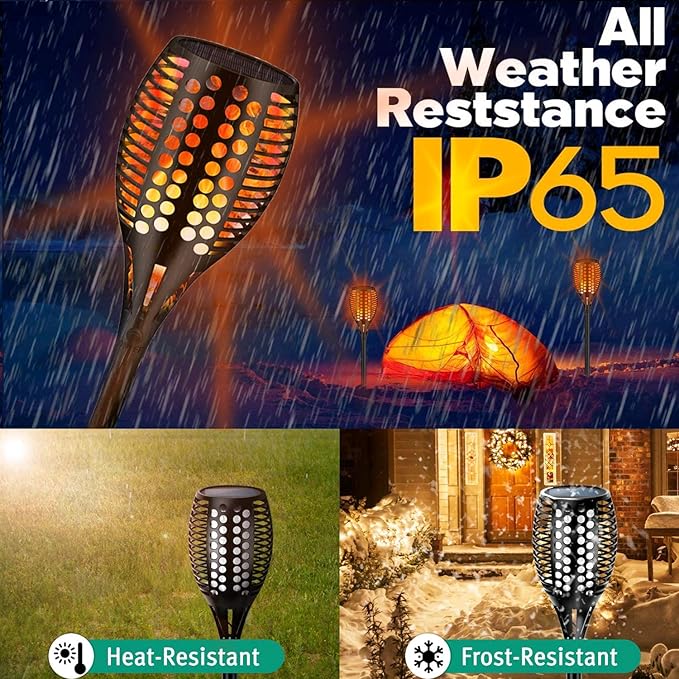 Solar Torch Light 4 Pcs Solar Lights Outdoor 96 LED Upgraded Waterproof Landscape Garden Pathway Light with Vivid Dancing Flickering Flames Auto On/Off Dusk to Dawn for Garden Pathway Yard Decoration