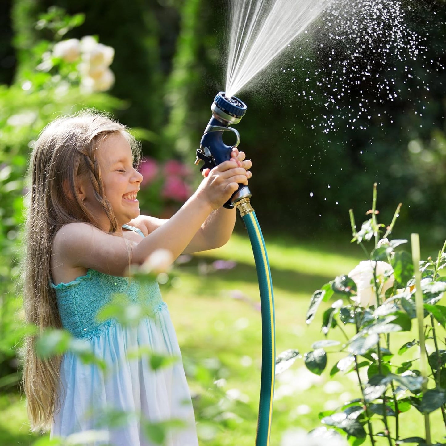 Solution4Patio Homes Green Garden Hose 3/4 in. x 25 ft. -Kink Free, No Leaking, Male/Female Fittings -Heavy Duty Durable Flexible Lightweight Water Pipe -Brass Aluminum Ends for Household & Commercial