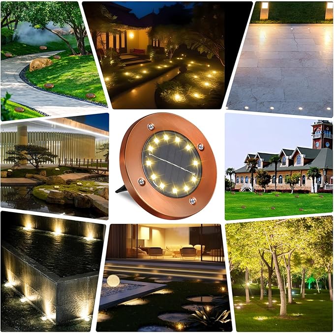 Solar Ground Lights Outdoor Waterproof Flat Garden Solar Disk Lights Floor 12 LED 8 Pack for Garden Patio Pathway Landscape Driveway Yard Path Decor