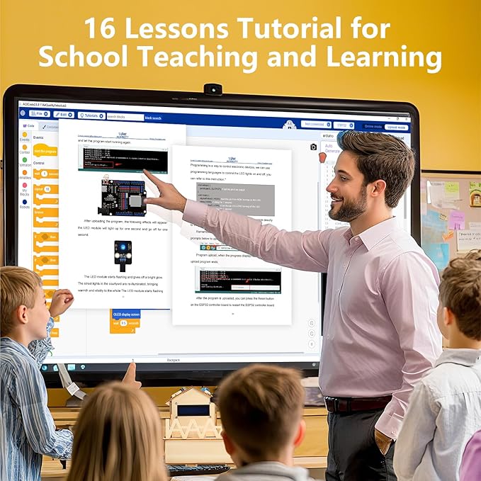 ESP32 IOT Smart Home Starter Kit for Arduino IDE, Educational STEM Kit Toys for Kids Age 10+, 3D Wooden Puzzles House DIY Sensor Science Kit Electronics Auto Engineering Coding Set for Adults Teens