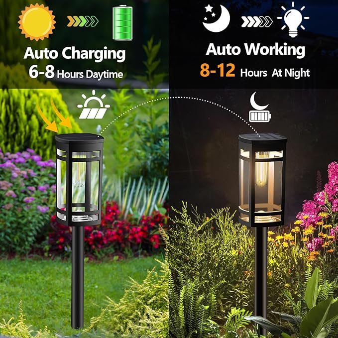 12 Pack Solar Lights Outdoor Waterproof for Garden Pathway Walkway Driveway Yard Lawn Decorative Landscape Lighting. (Cool White Light, 12)