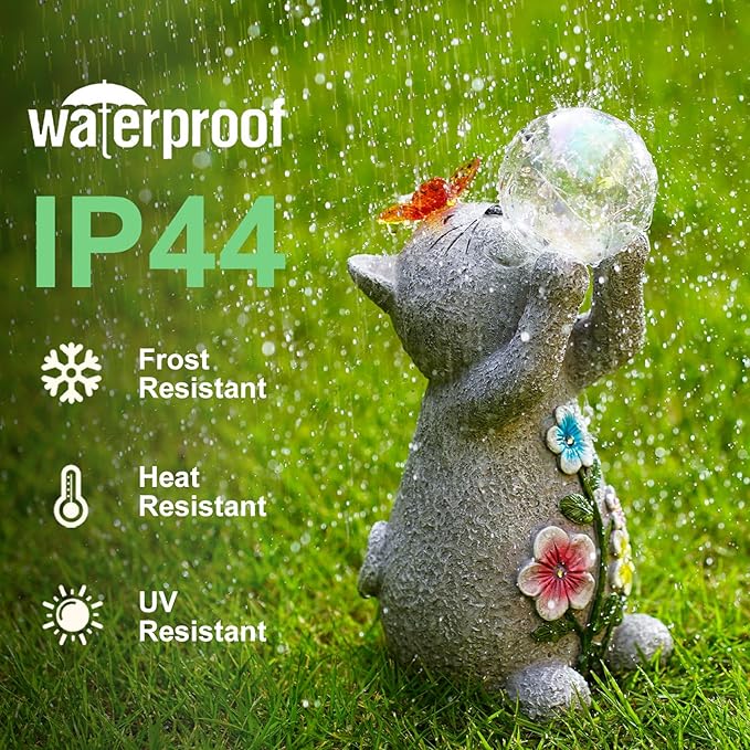 Solar Cat Outdoor Garden Statues : Outside Decor with Lights Clearance for Yard Art Lawn Ornaments Porch Patio Balcony Home House - Birthday Gifts for Grandma Mom Women