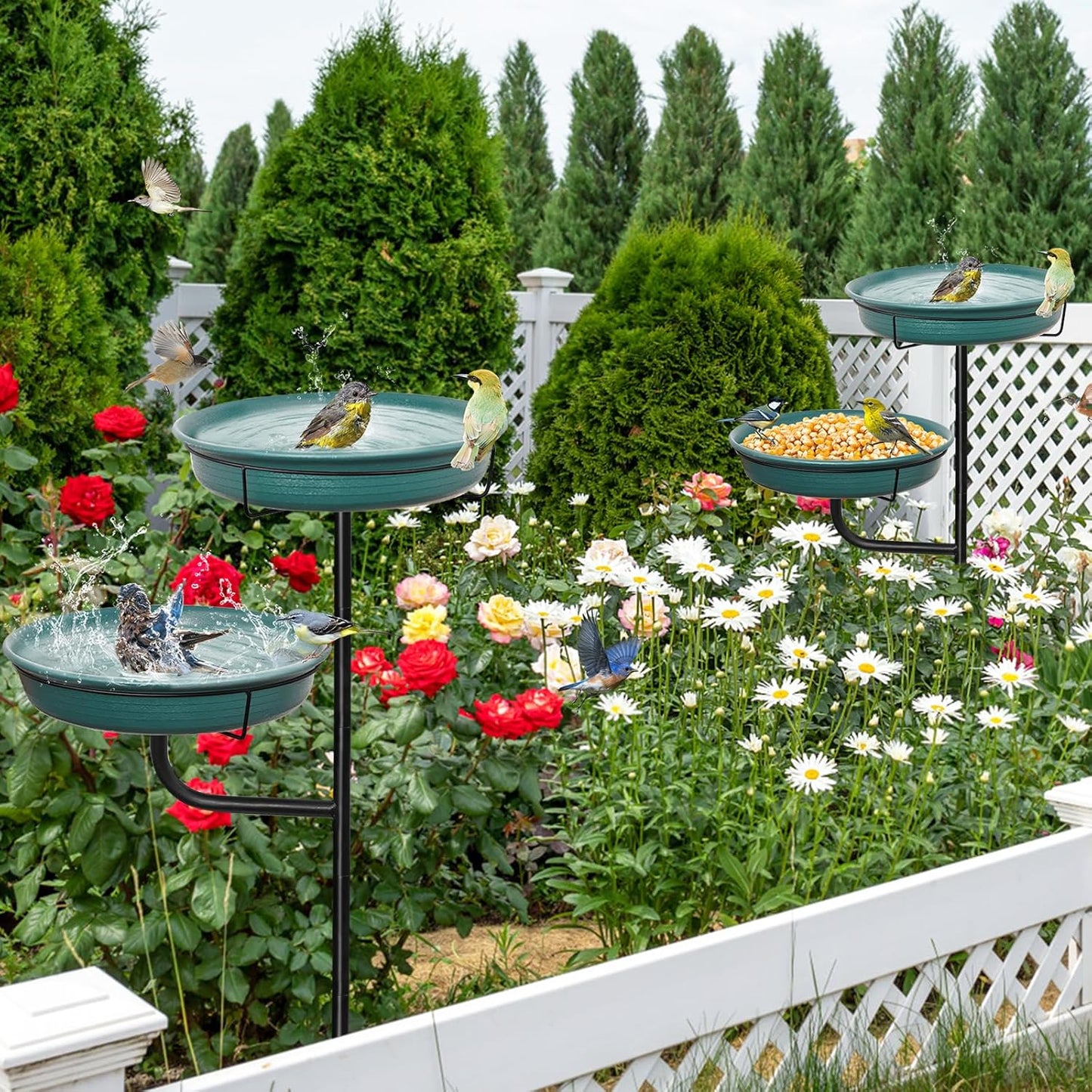 Freestanding Birdbaths Bowl Outdoor, Standing Garden Bird Bath Bird Feeder Bowl, Detachable Decoration Spa Birdfeeder for Garden Patio Yard Lawn (Green 2)