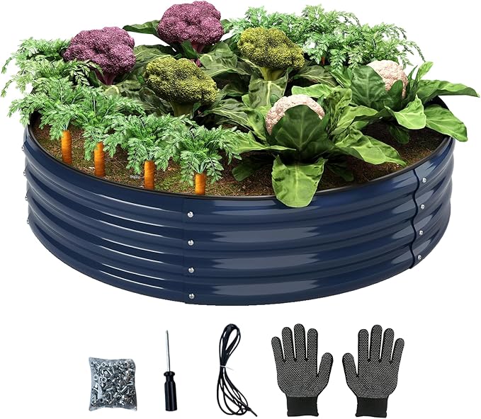 Galvanized Metal Planter Round Raised Garden Bed Kit for Gardening Outdoor,2x2x1ft Grow Garden Box Raised Flower Bed,Round Galvanized Planter Outdoor Metal Fire Pit Ring